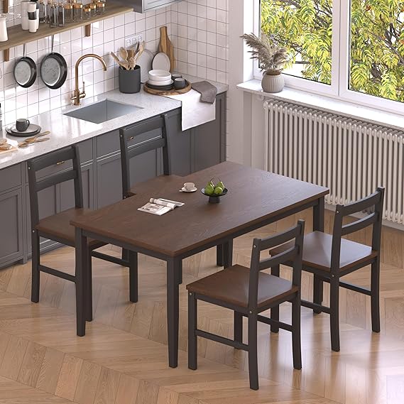 5-Piece Solid Wood Dining Table Set with 4 Chairs