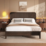 Queen Size Solid Wood Bed Frame with Fluted Headboard