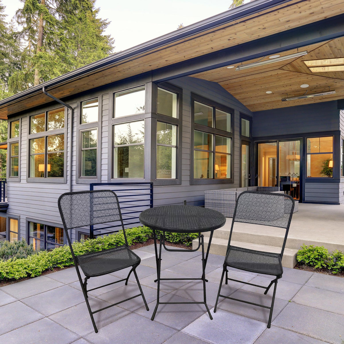Four Seasons Courtyard Padova 3-Piece Outdoor Bistro Dining Set, Black