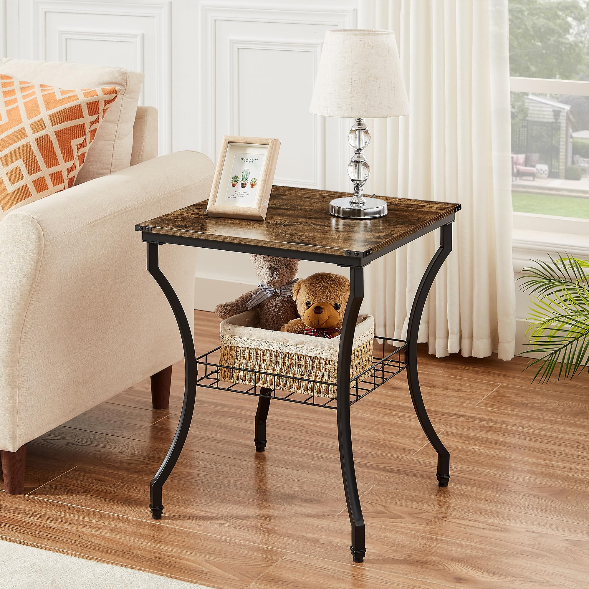 VECELO 3 Pieces Living Room Table Sets, Coffee and End Tables with Open Storage Shelves for Apartment, Home Office, Small Space, Easy Assembly, Brown