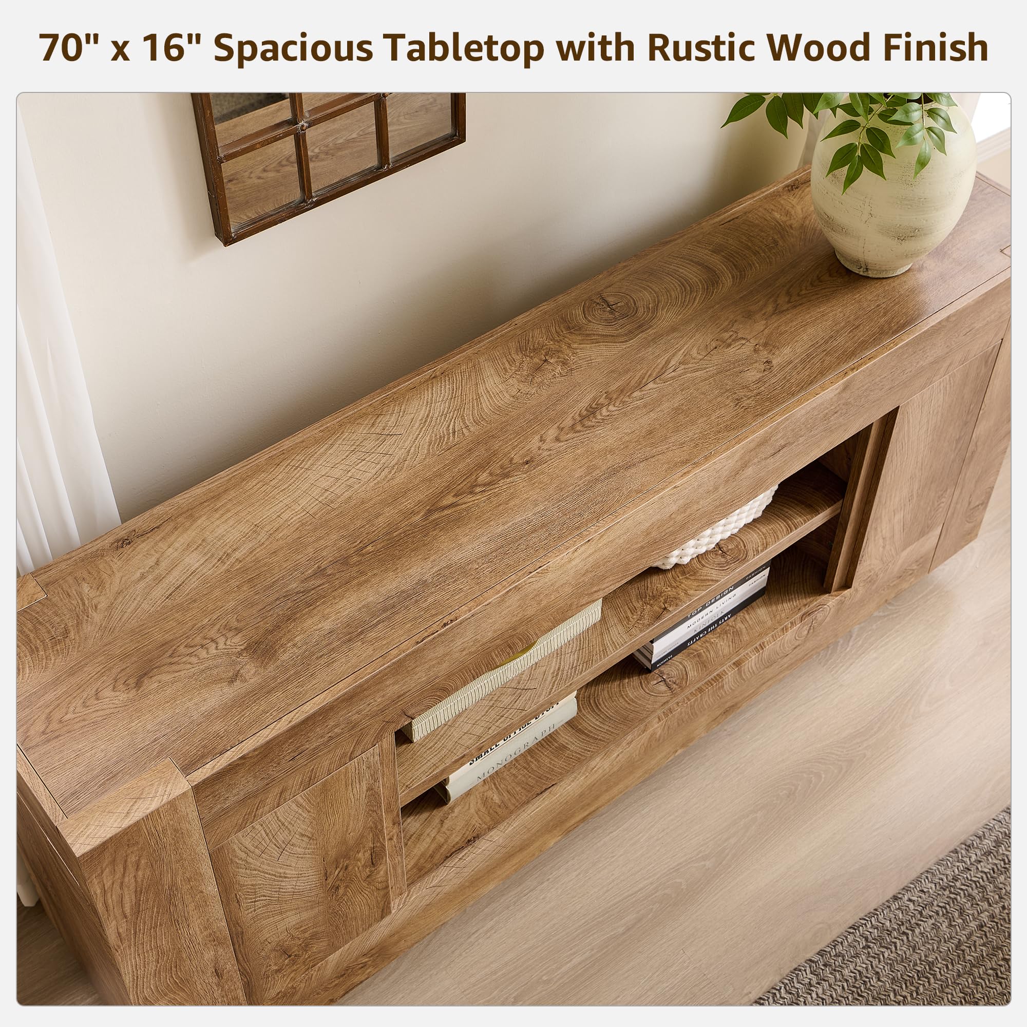 70" TV Stand with Open Storage & Side Cabinets