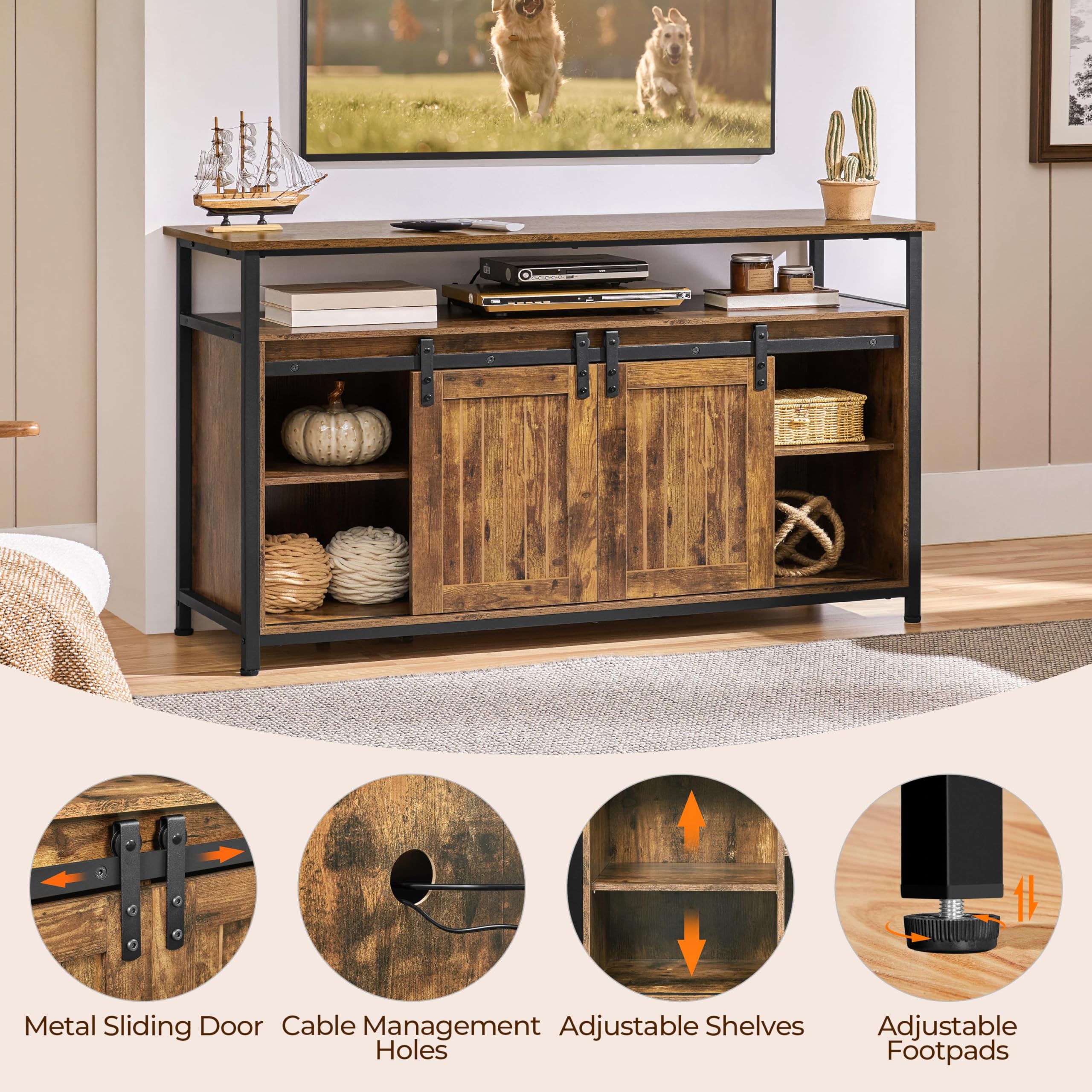 Rustic Brown TV Stand with Sliding Barn Doors