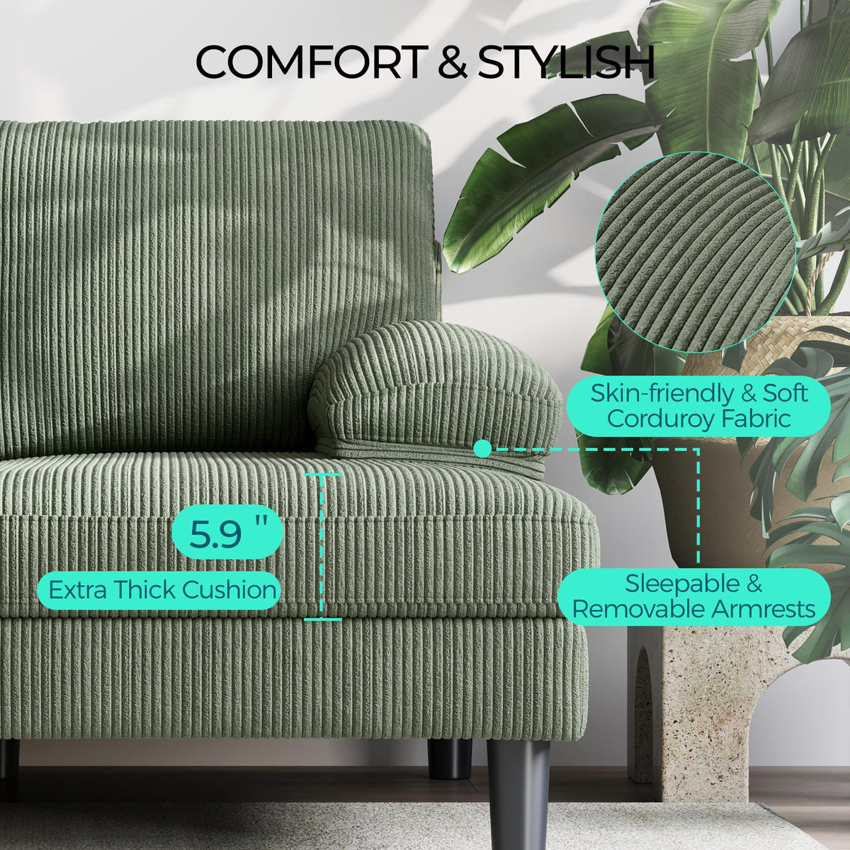 U-Shaped Corduroy Sectional Sofa