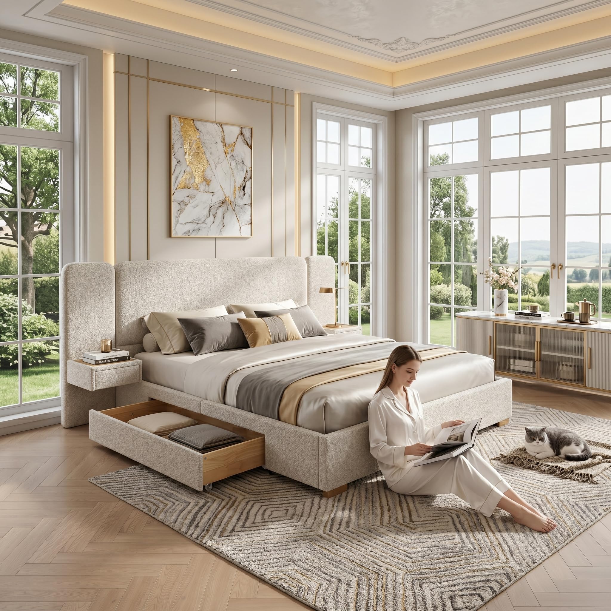 Platform Bed Frame with Nightstands & Storage Drawers