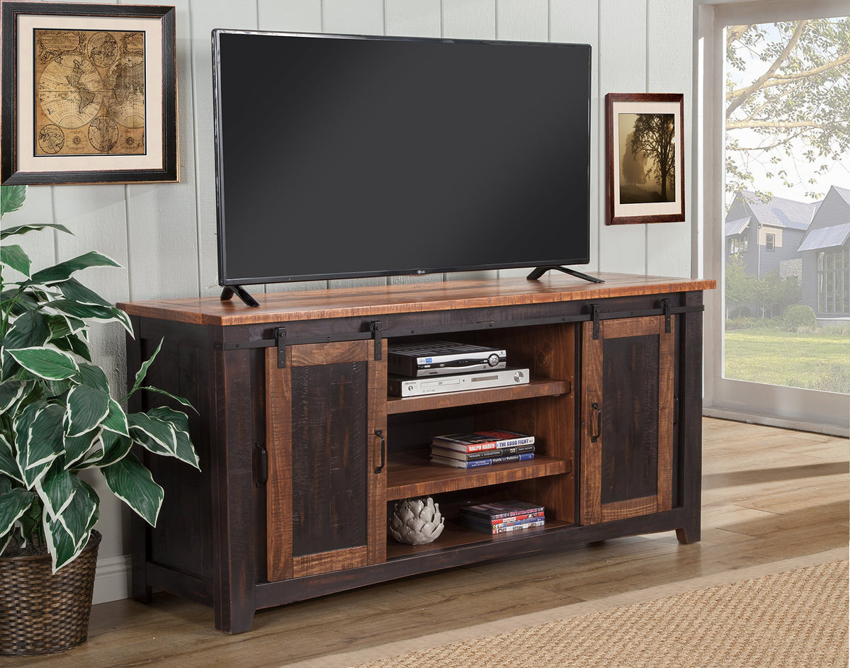 Martin Svensson Home Rustic 65" Wood Entertainment Center, Black and Honey