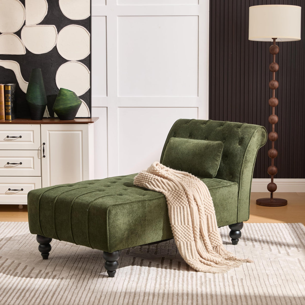 Forest Green Velvet Chaise Lounge