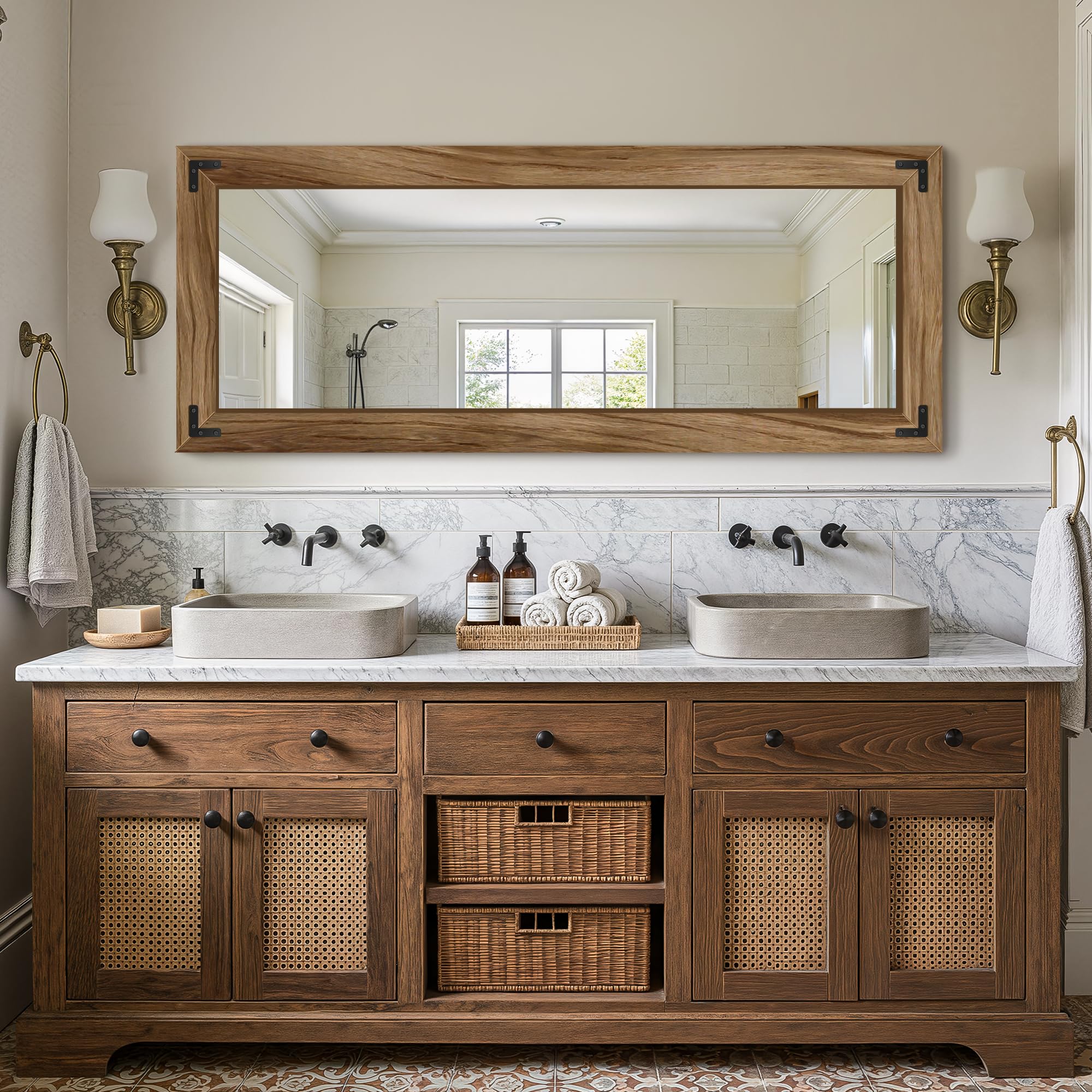 Rustic Farmhouse Wall & Floor Mirror – Solid Wood Frame