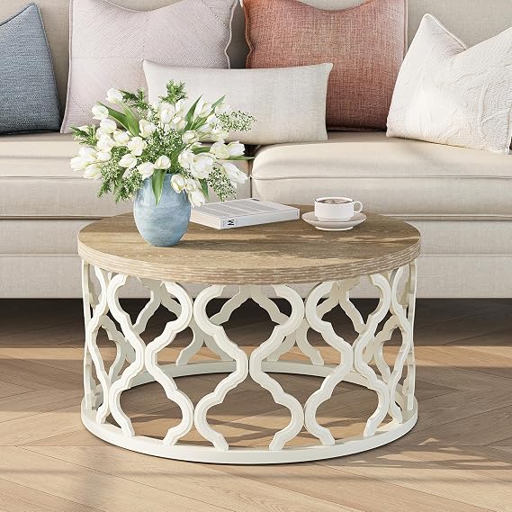 Round Farmhouse Tray Side Table