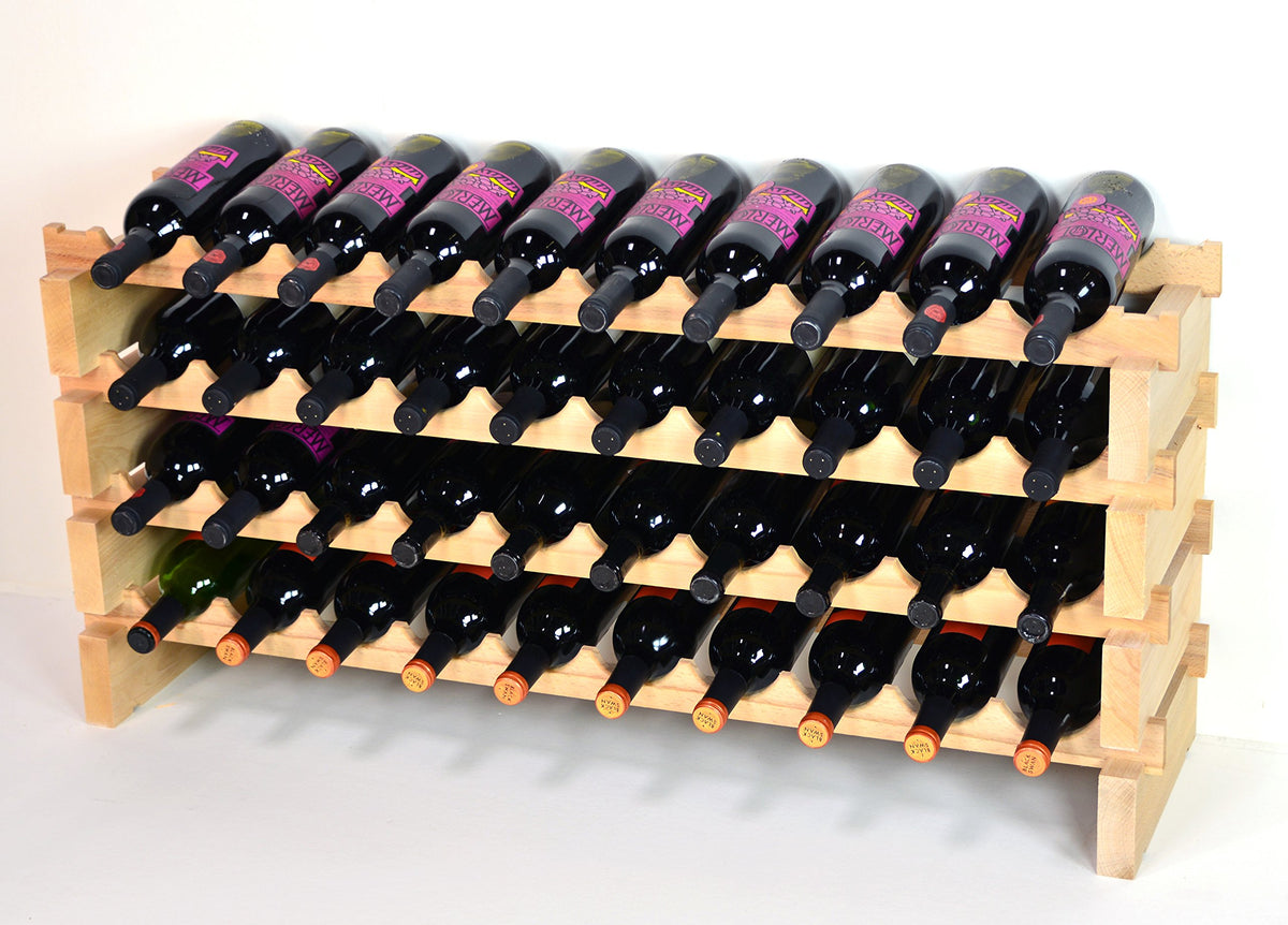Modular Wine Rack Beechwood 40-120 Bottle Capacity 10 Bottles Across up to 12 Rows Newest Improved Model (40 Bottles - 4 Rows)