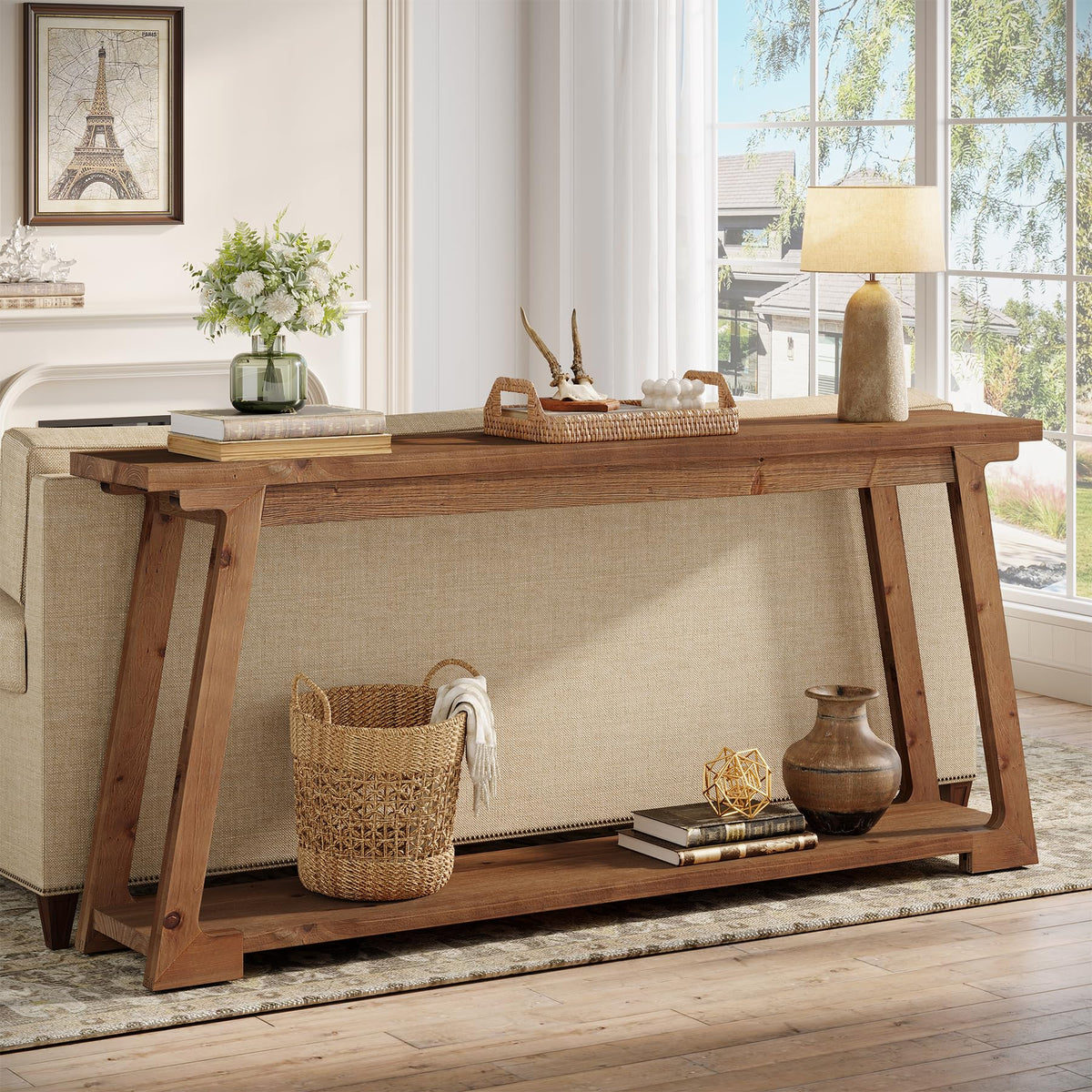 Solid Wood Two-Tier Console Table