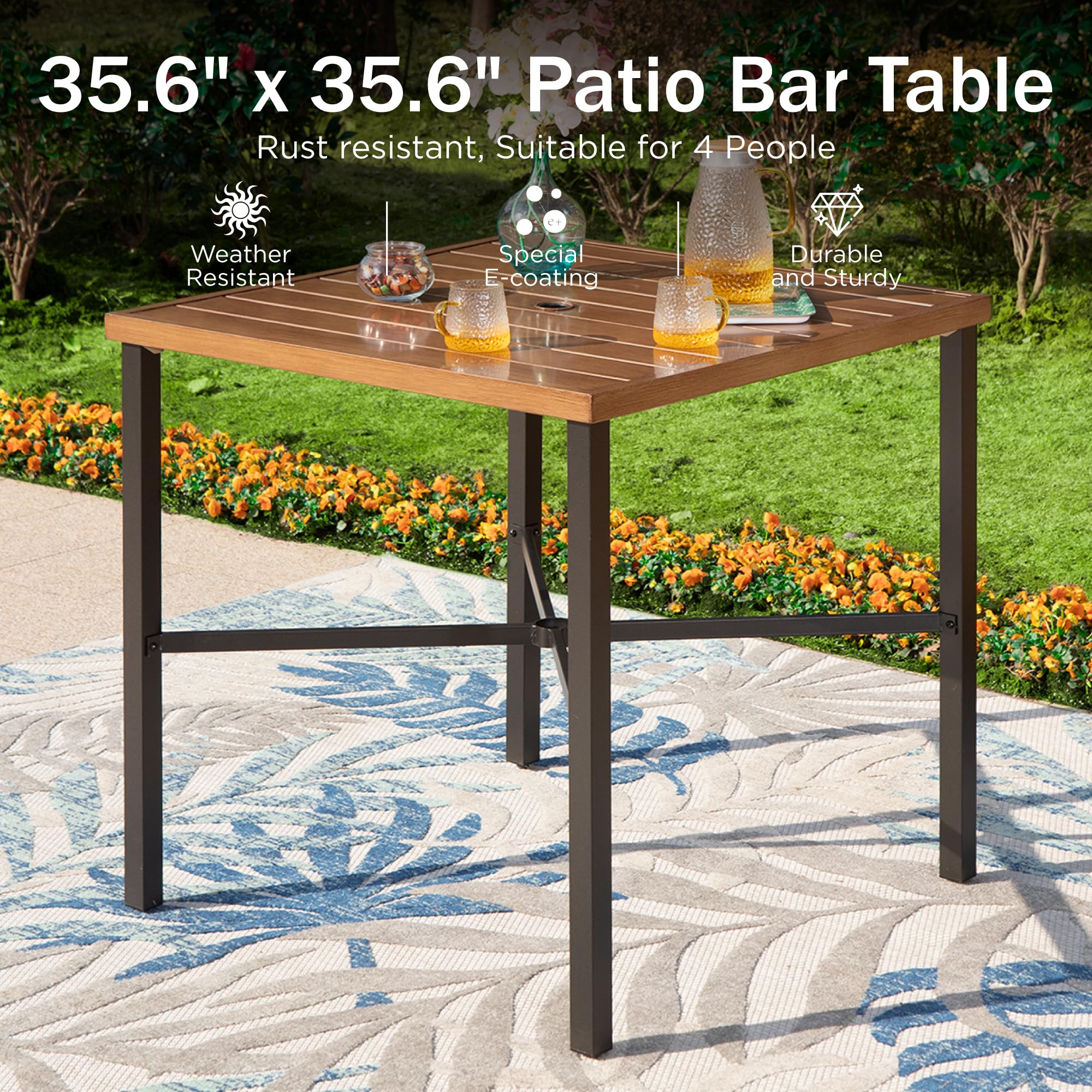 5-Piece Outdoor Patio Bar Set with Swivel Barstools & Square Table
