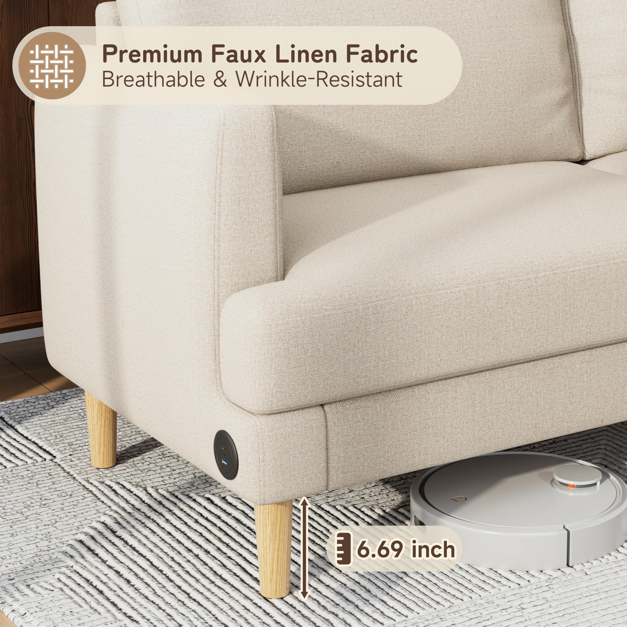 70" Deep Seat Loveseat Sofa with USB-C Ports