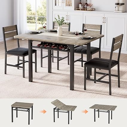 Extendable Dining Table Set for 4 with Storage Rack