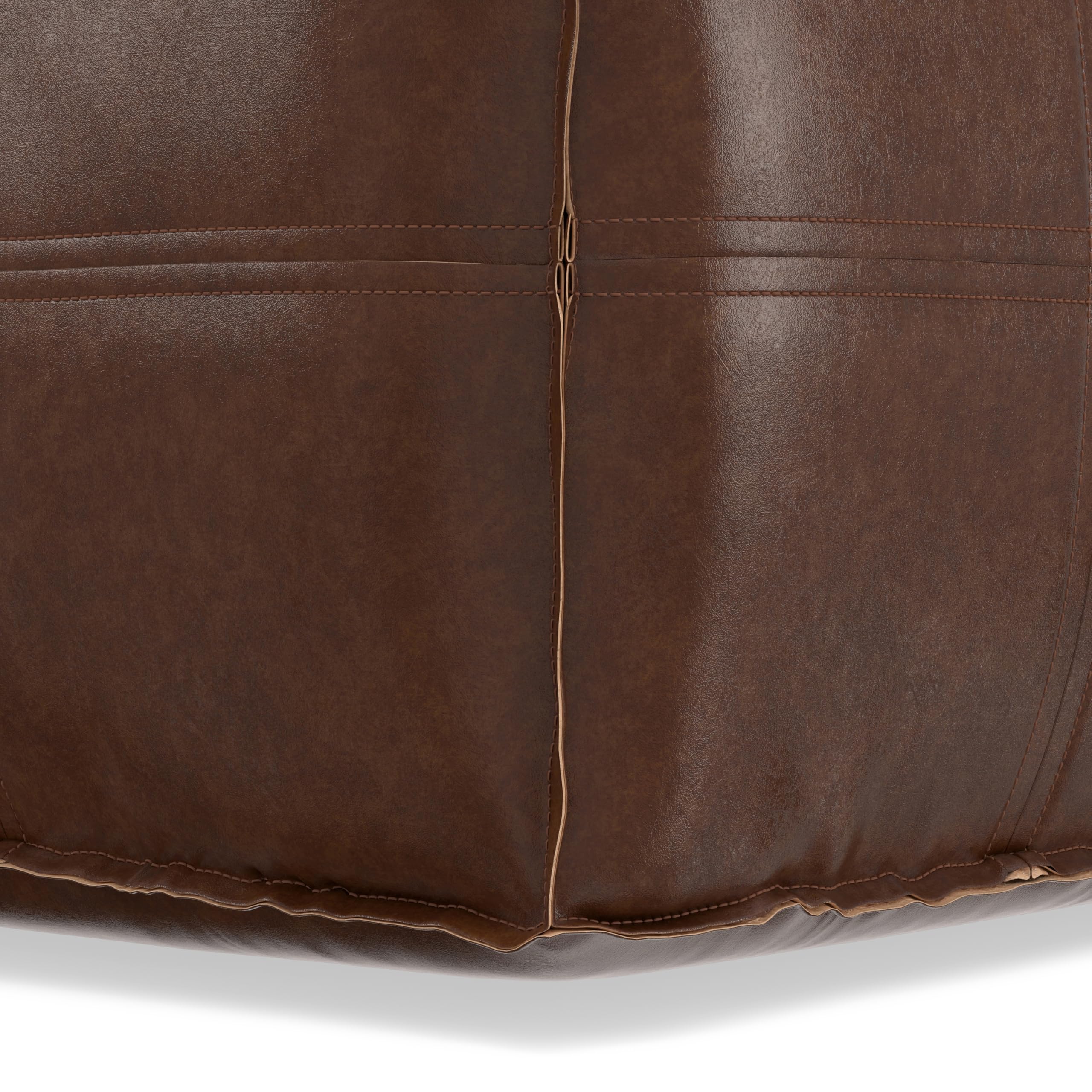 SIMPLIHOME Brody Square Pouf - 18" Wide x 14" High Upholstered Vegan Leather Ottoman in Distressed Dark Brown, Boho Footstool, Coffee Table or Extra Seating for Living Room or Bedroom, Assembled
