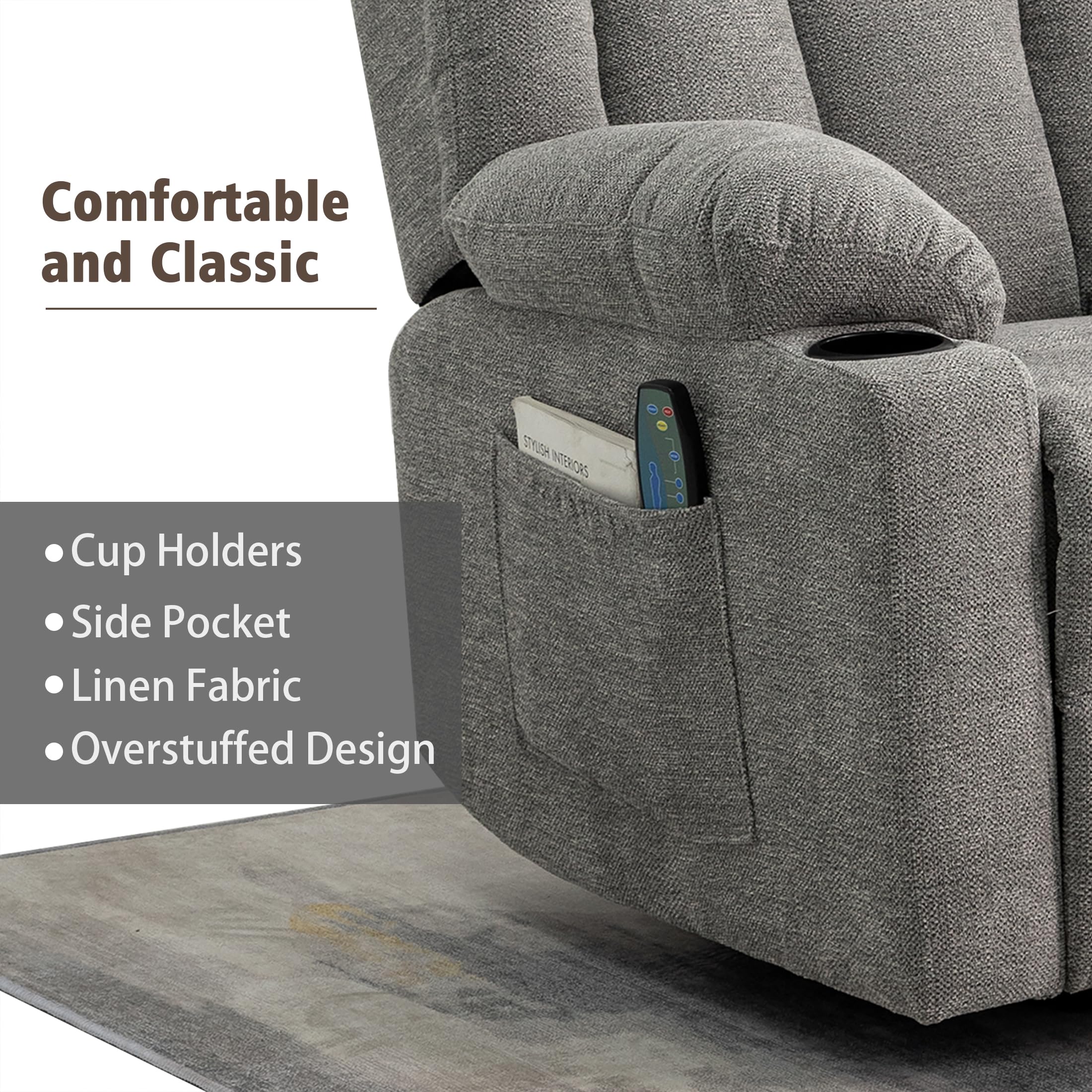 Rocker Swivel Recliner Chair with Massage & Heat