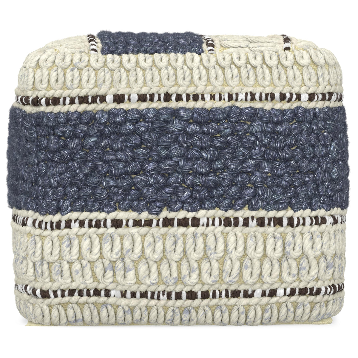 SIMPLIHOME Grady 18" Wide Square Pouf in Blue/Natural Wool and Cotton
