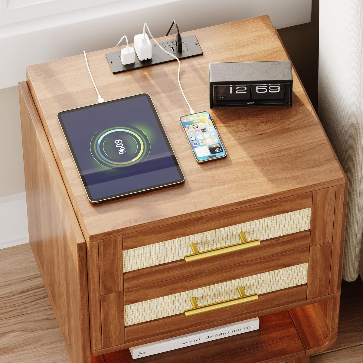 Farmhouse LED Charging Nightstand