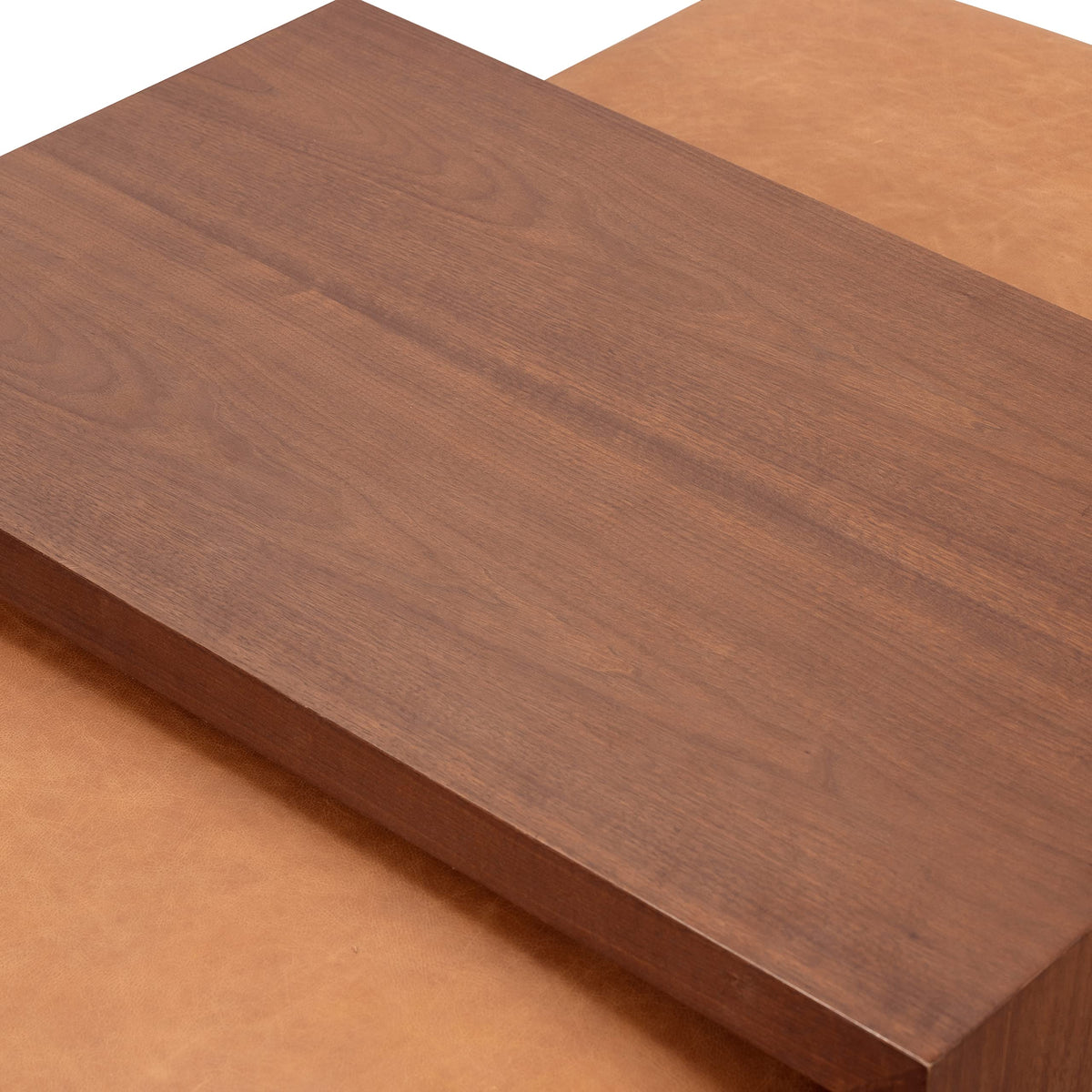 Tan Leather Ottoman with Walnut Table