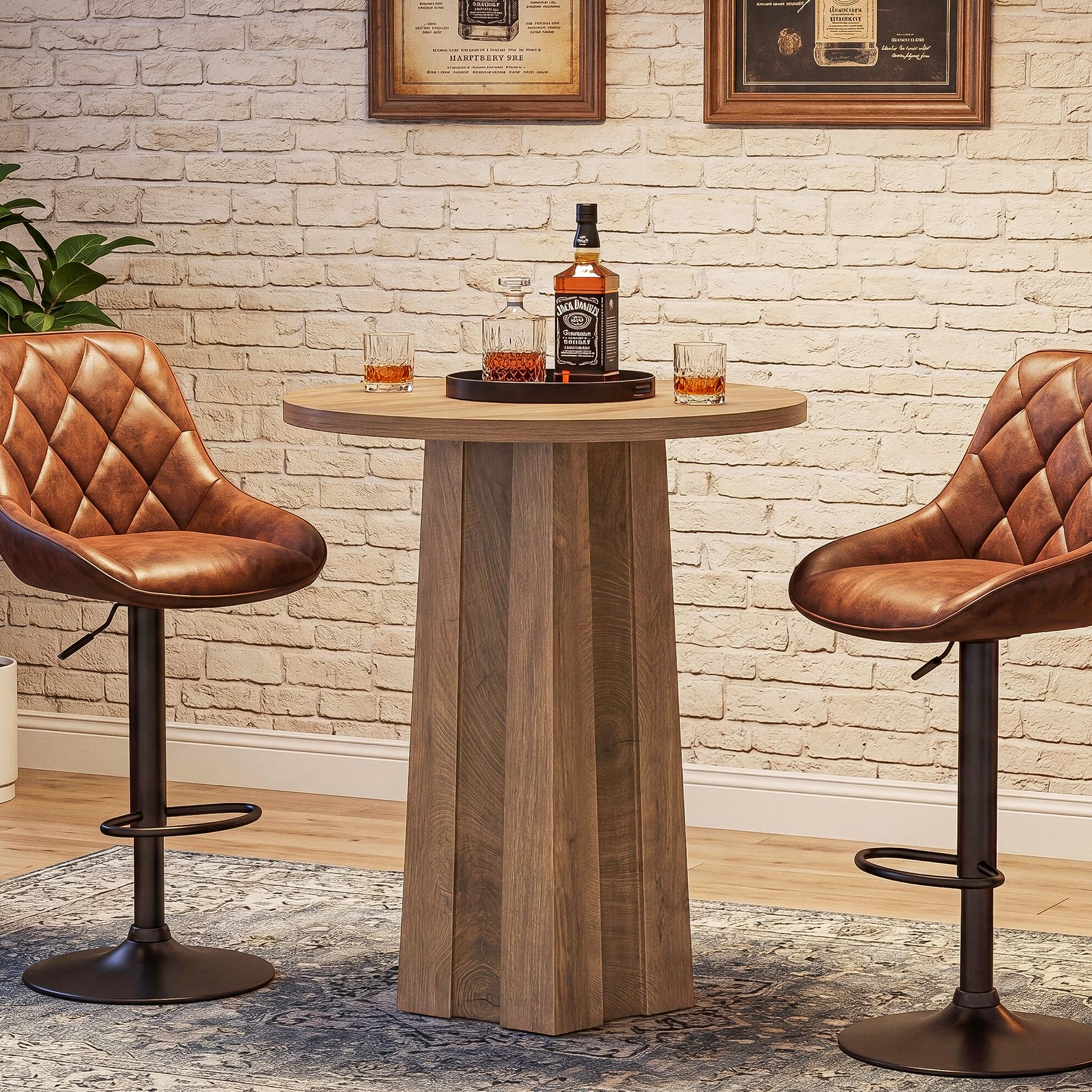 Tribesigns Round Bar Table, 31.5-Inch Counter Height Pub Table with Fluted Base, Brown Bistro Table for Kitchen, Dining Room, Small Spaces
