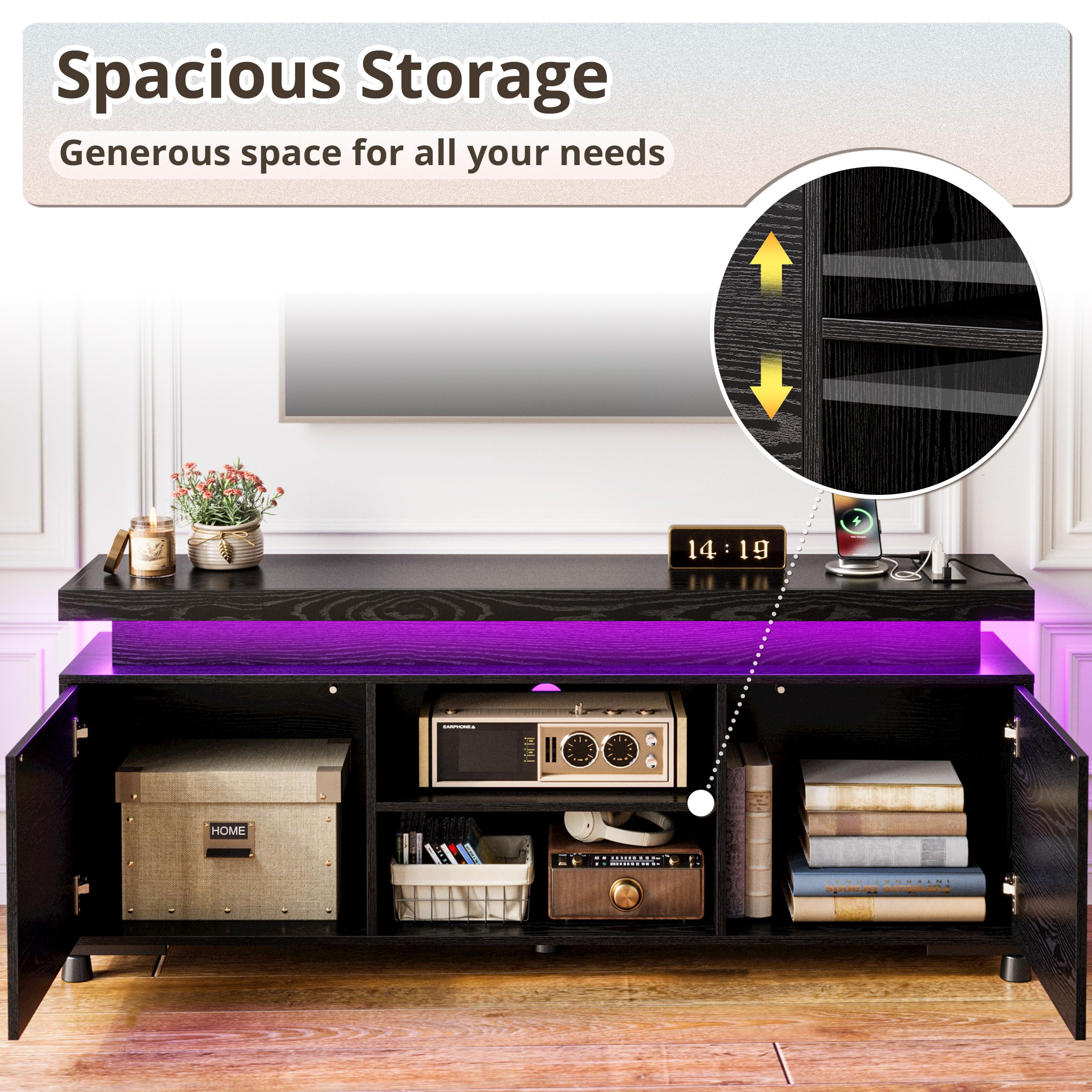 TV Stand with LED Lights & Power Outlet – 59" & 70"
