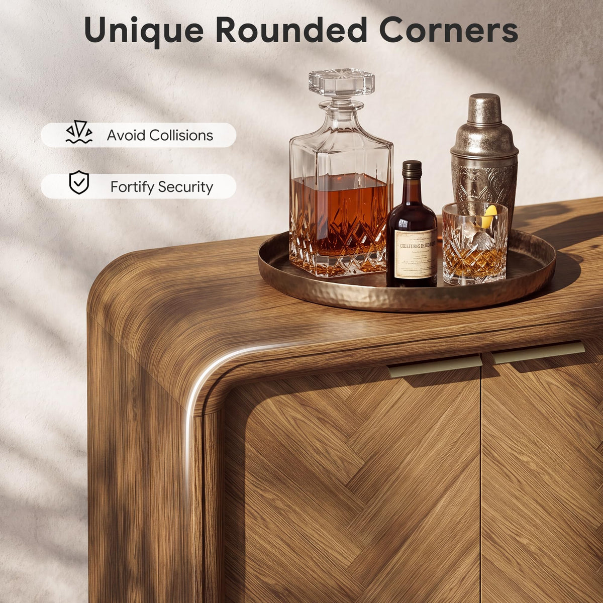 55" Buffet Cabinet with Storage, Herringbone Sideboard Cabinet, Walnut