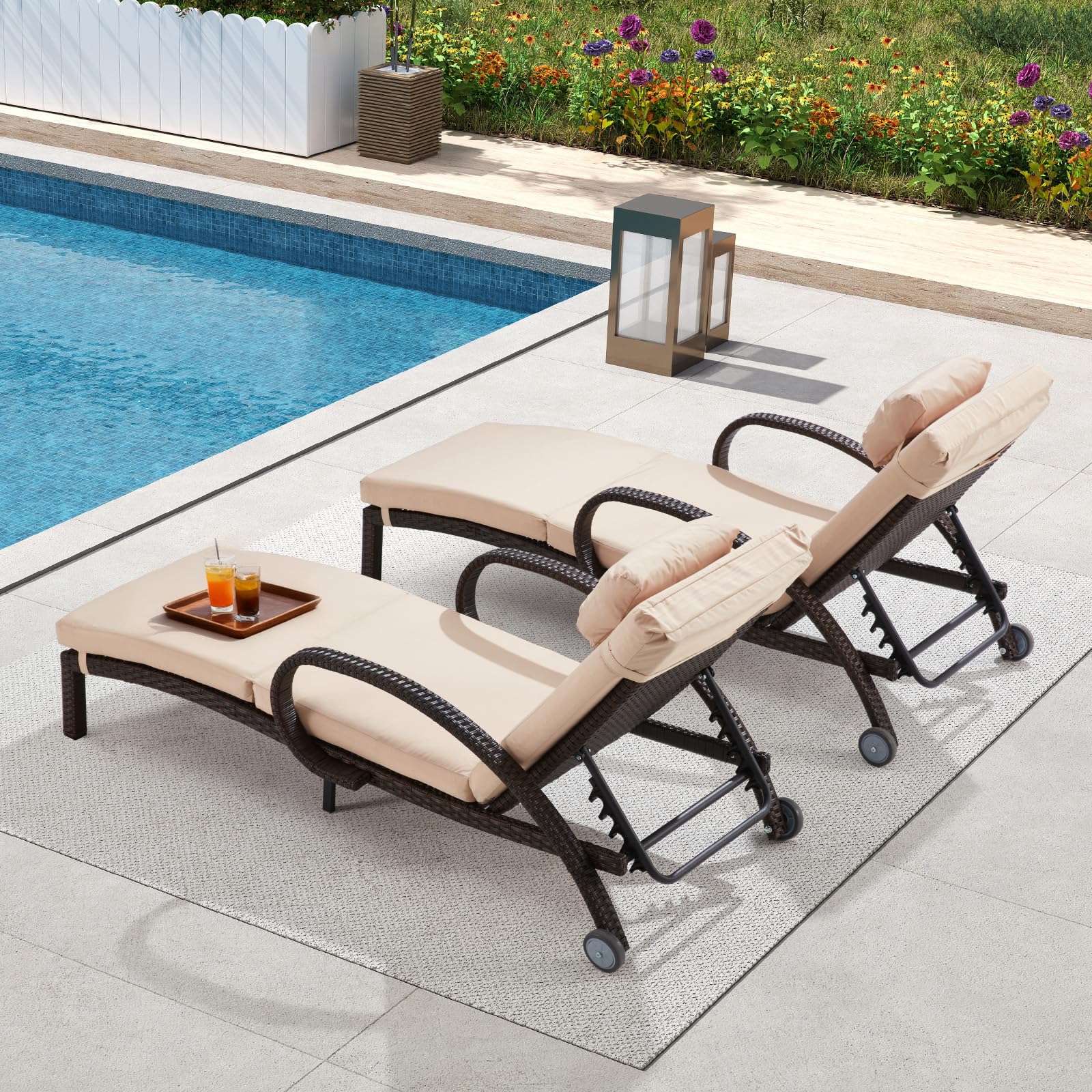 Outdoor Wicker Chaise Lounge Set of 2