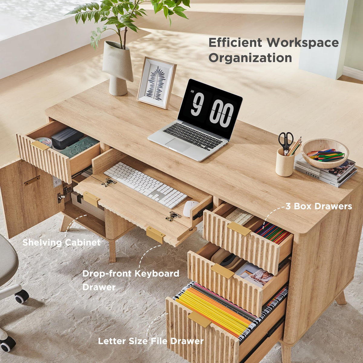 Fluted Desk with Charging Station