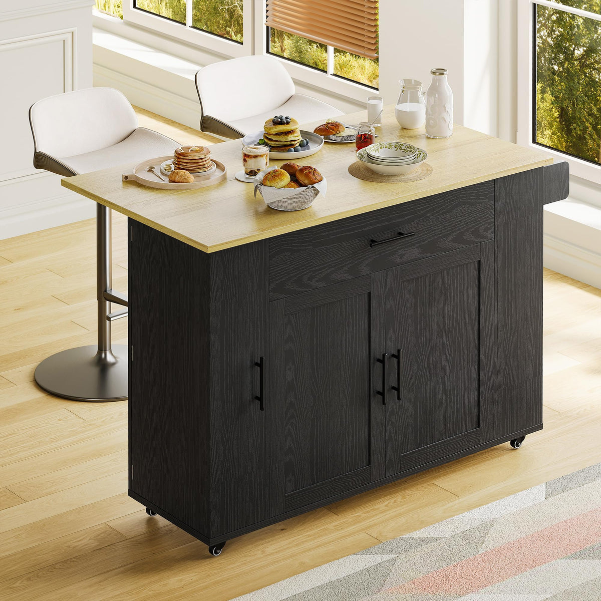 IRONCK Kitchen Island with Storage, 47.2" Rolling Cart with Drop Leaf