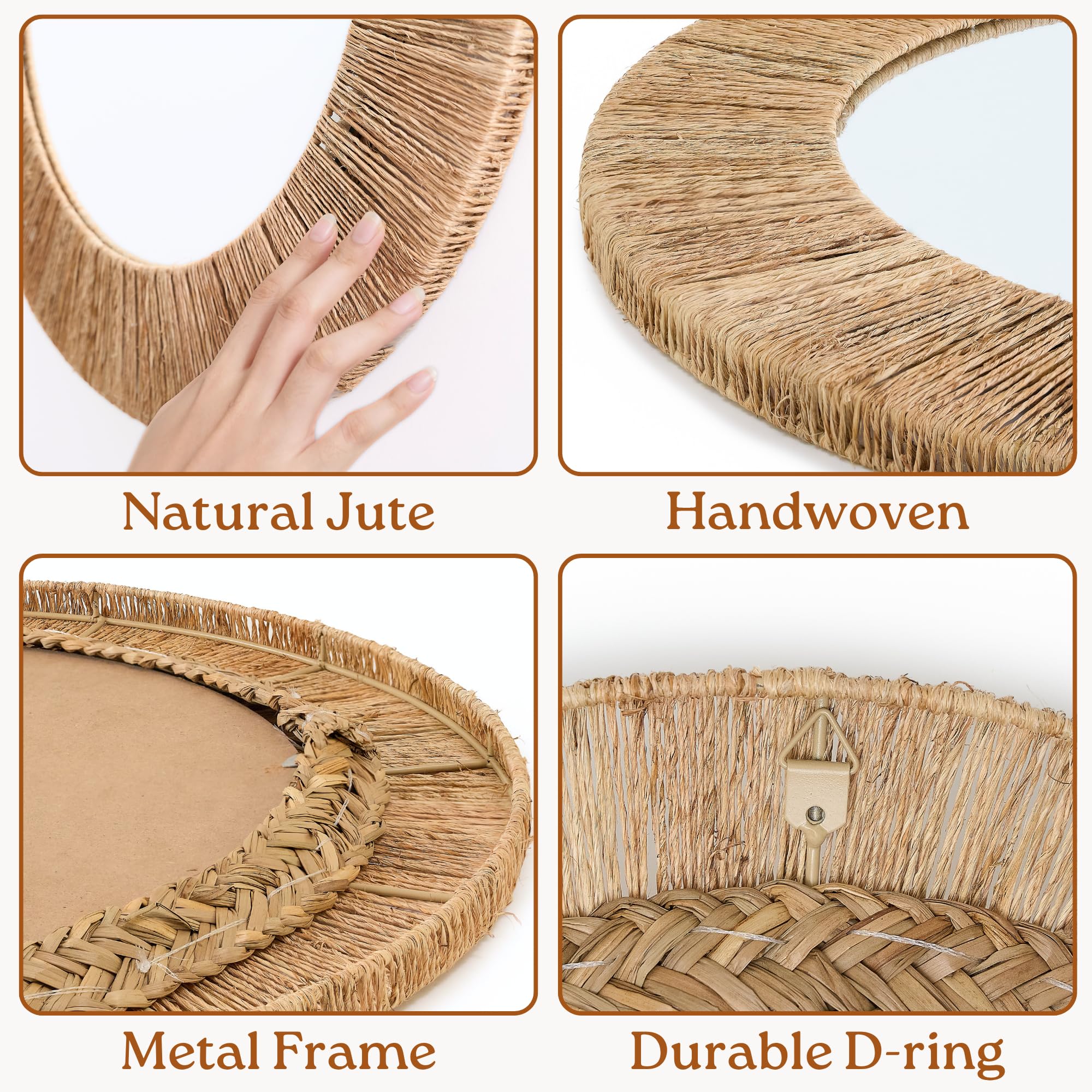 24-Inch Round Jute Wall Mirror with Metal Frame