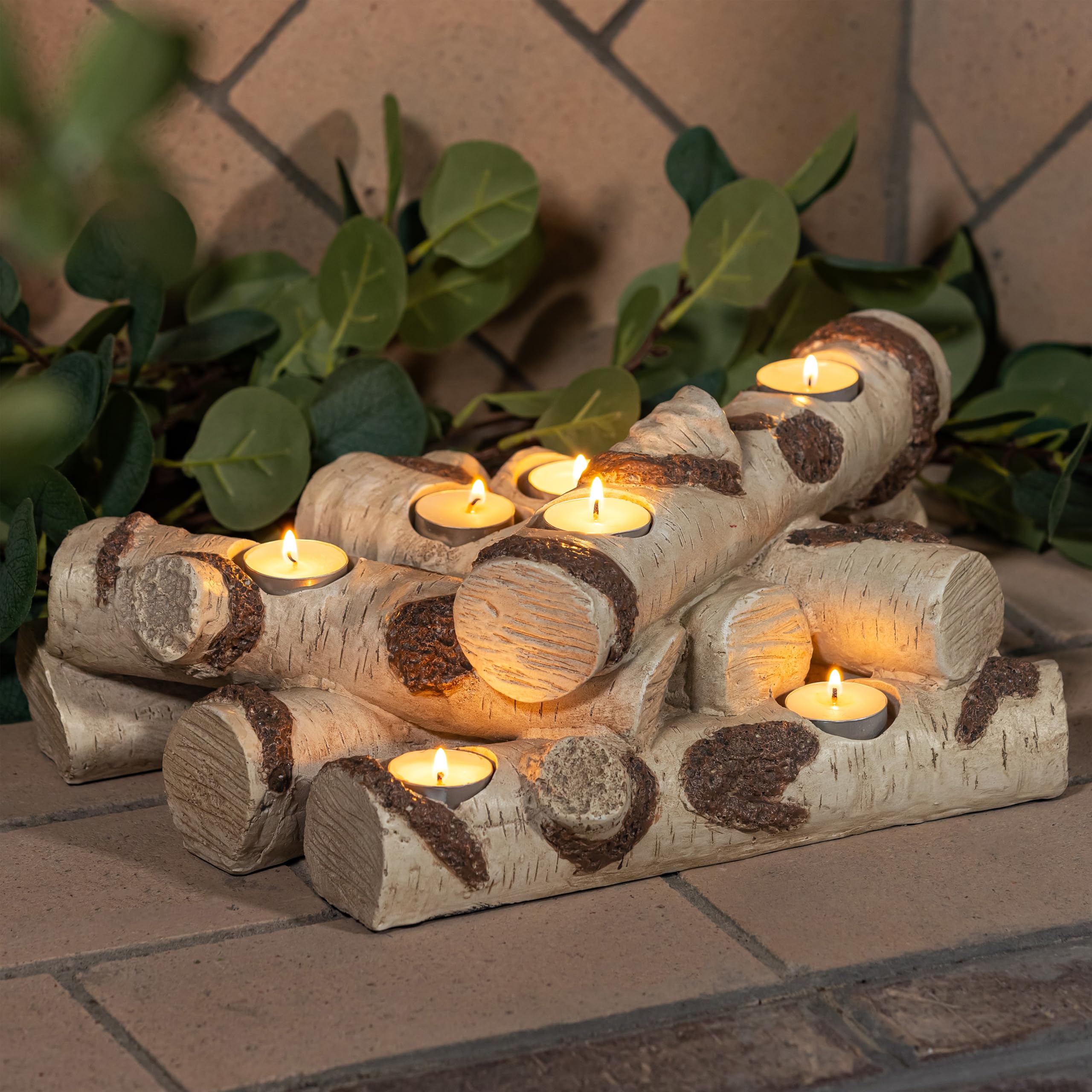 Faux Wood Log Candle Holder for Fireplace Decor