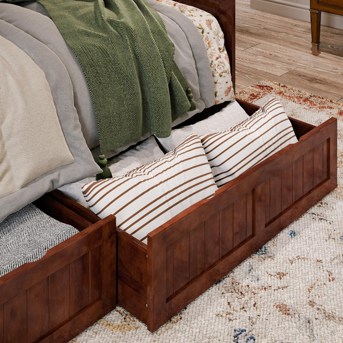 AFI, Nantucket Twin Size Wood Daybed Frame with 2 Storage Drawers, Walnut