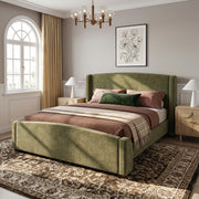 Merax Modern Upholstered Bed Frame with Wingback Headboard, Olive Green
