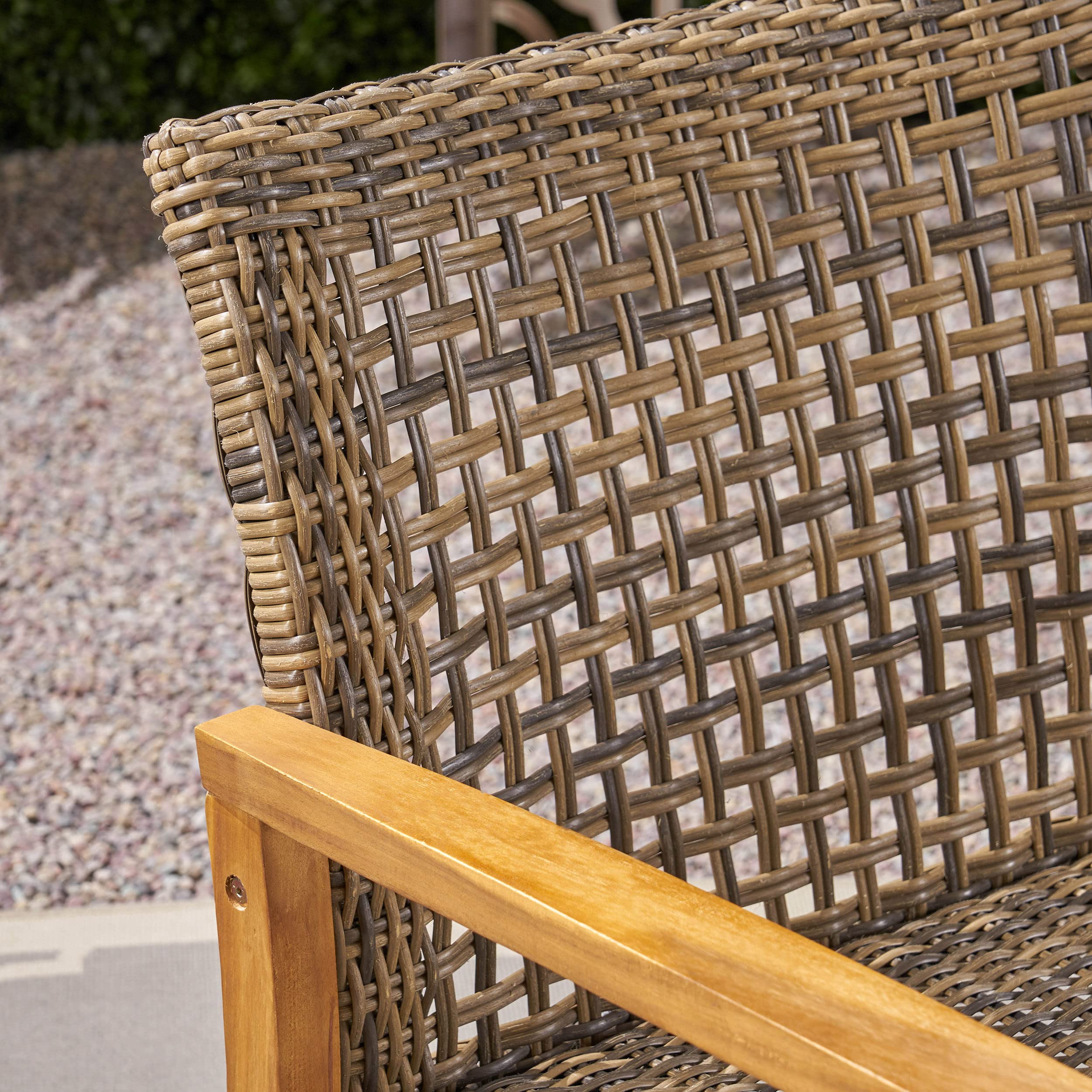 Outdoor Wicker Sofa with Acacia Wood Frame, 3-Seat