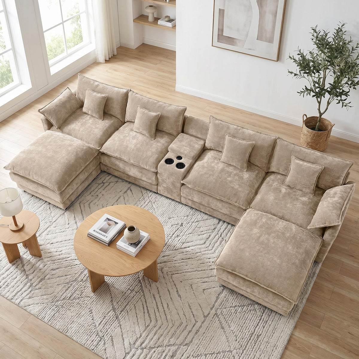 ONEMMLION 163" Oversized Cloud Sectional Couch for Living Room, Light Brown