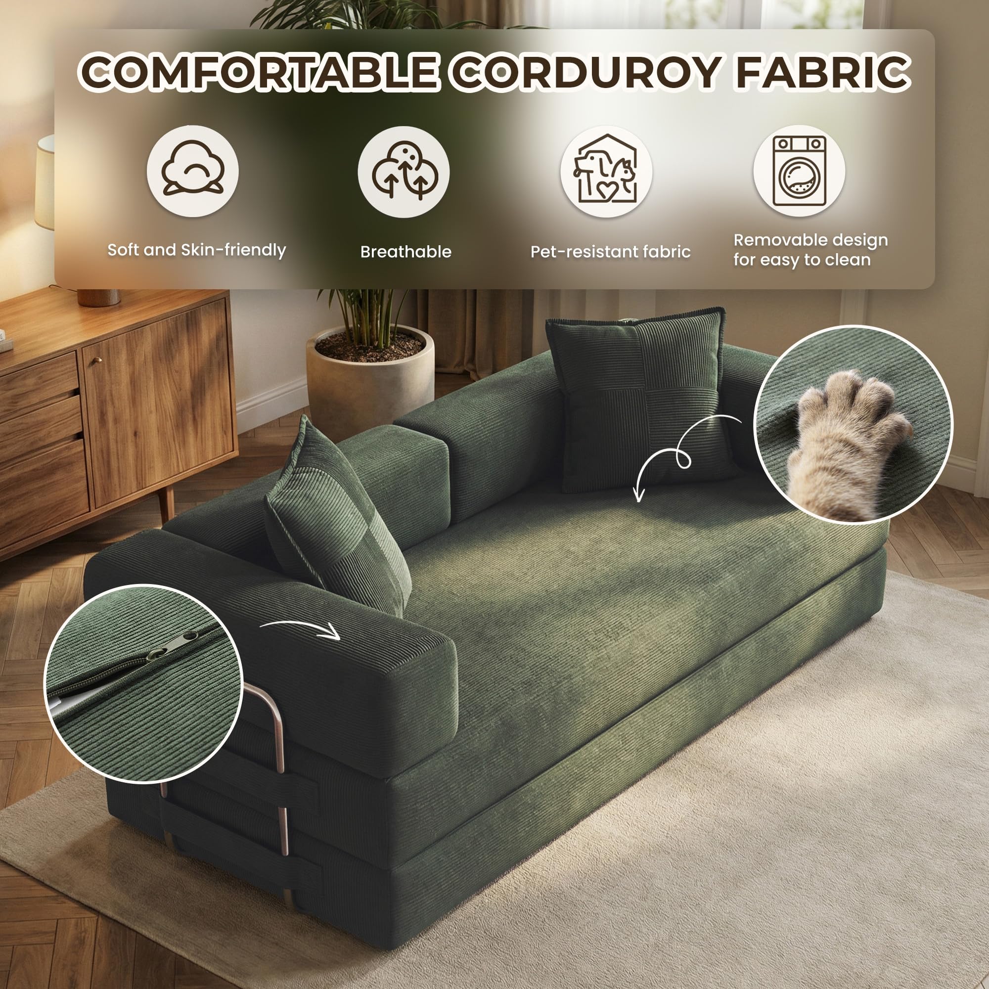 Convertible Futon Sofa Bed – 5-in-1 Modular Sleeper Couch, No Assembly