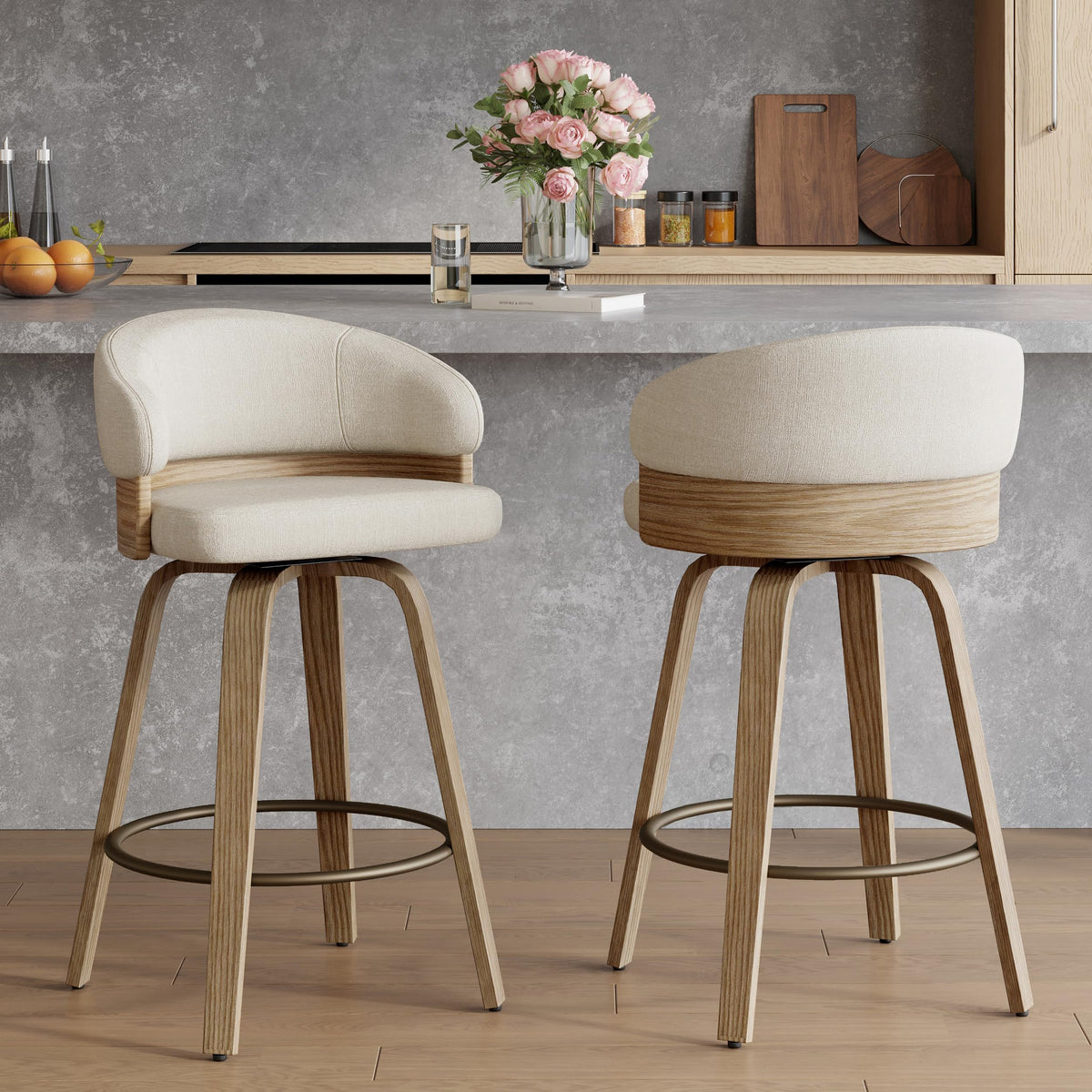 26" Swivel Counter Height Bar Stools Set of 2 for Kitchen Island, Beige