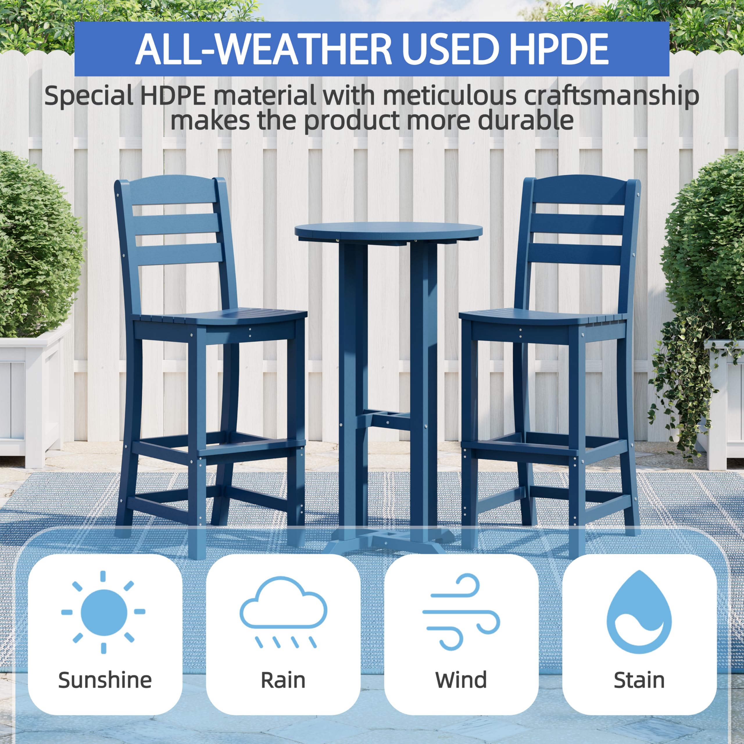 3-Piece Outdoor High-Top Bar Set with Adirondack Chairs