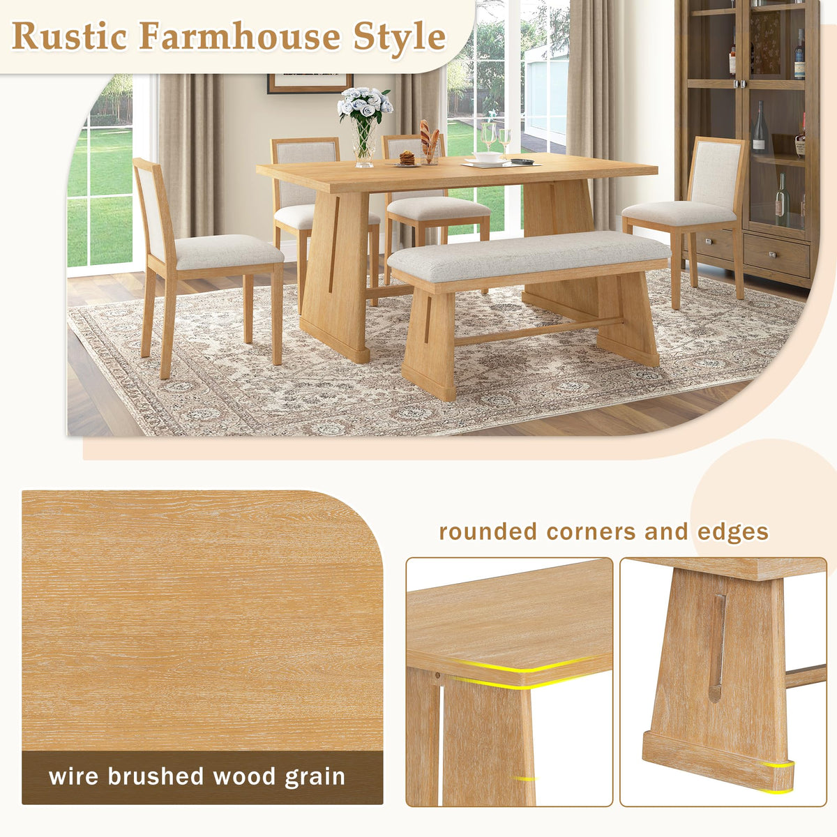 6-Piece Farmhouse Dining Set