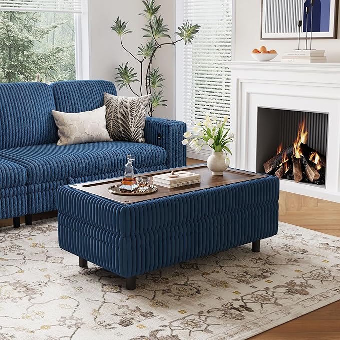 Corduroy Storage Ottoman Bench