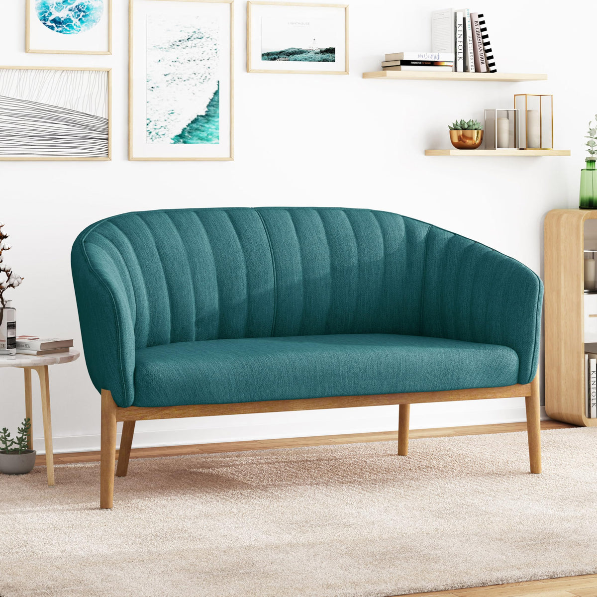 Teal Channel-Stitched Loveseat