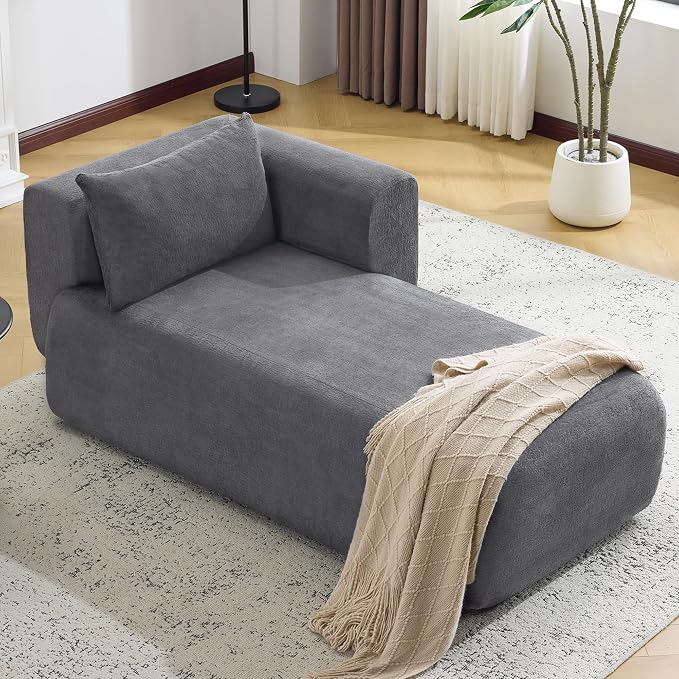 Beige Bouclé Chaise Lounge
