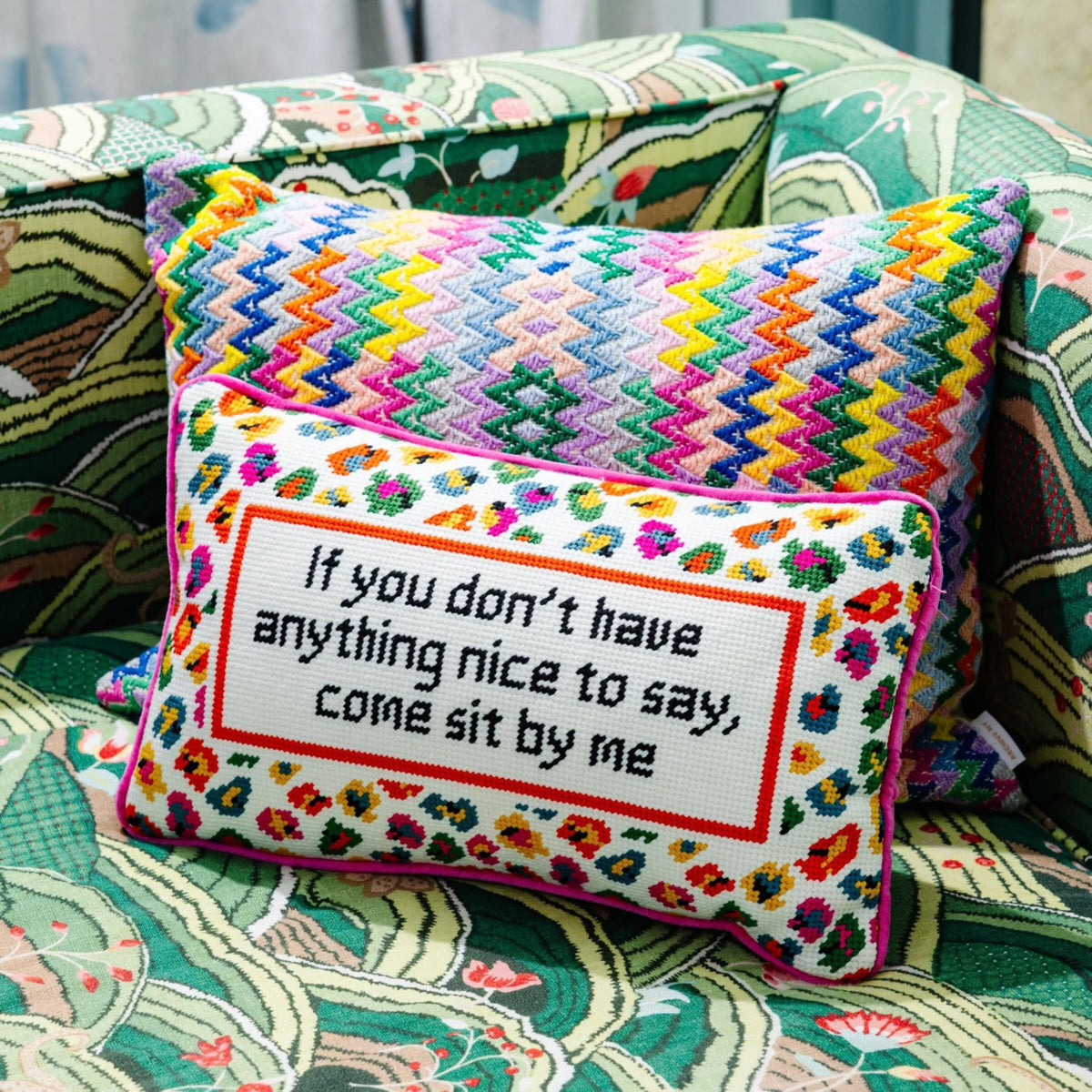 FURBISH Come Sit By Me Needlepoint Pillow, 9" x 15"