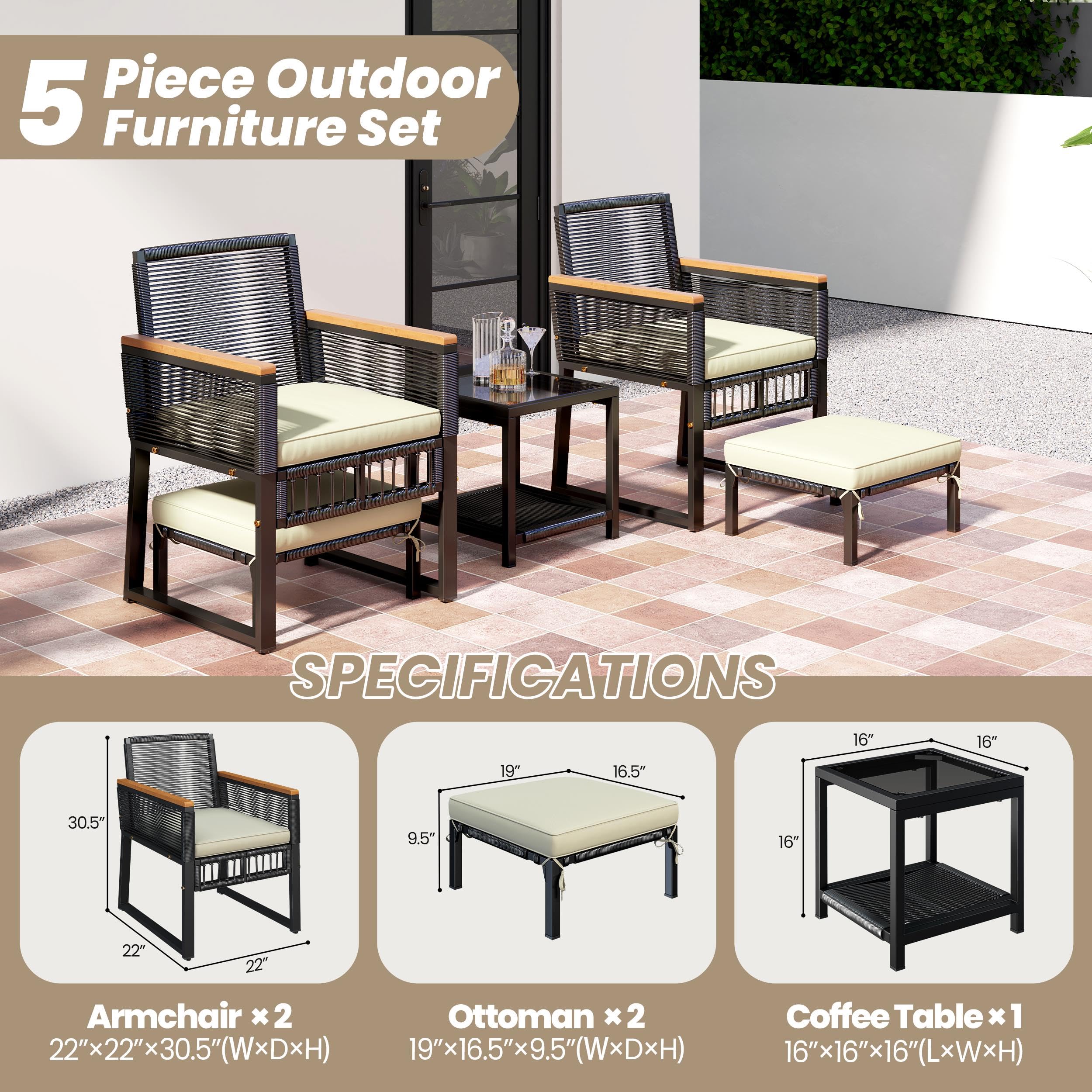 5-Piece Outdoor Wicker Conversation Set