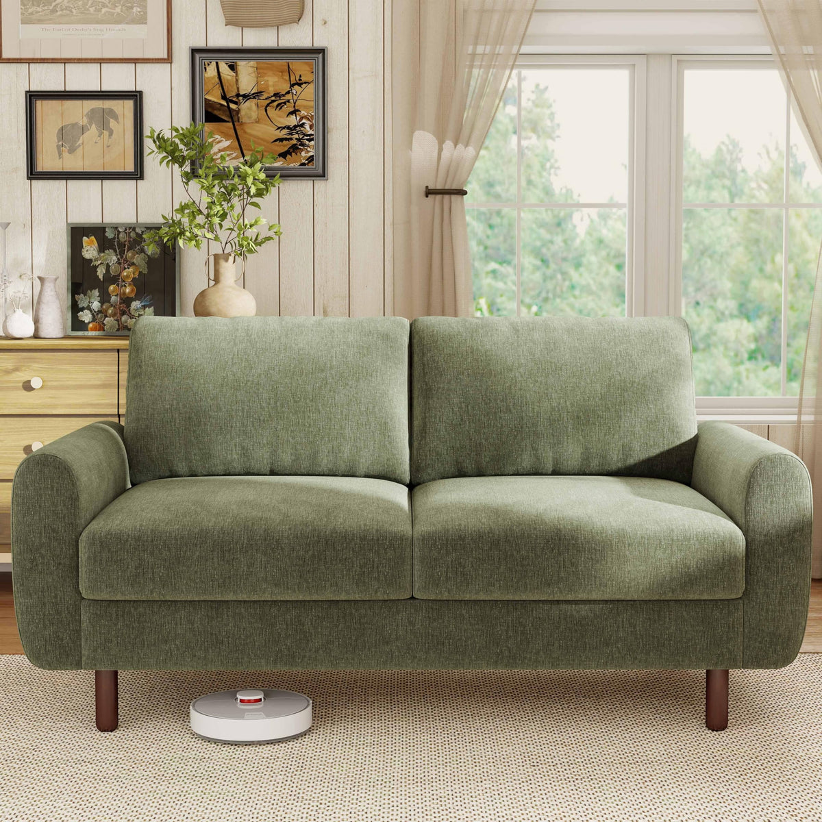 68" Green Chenille Loveseat Sofa