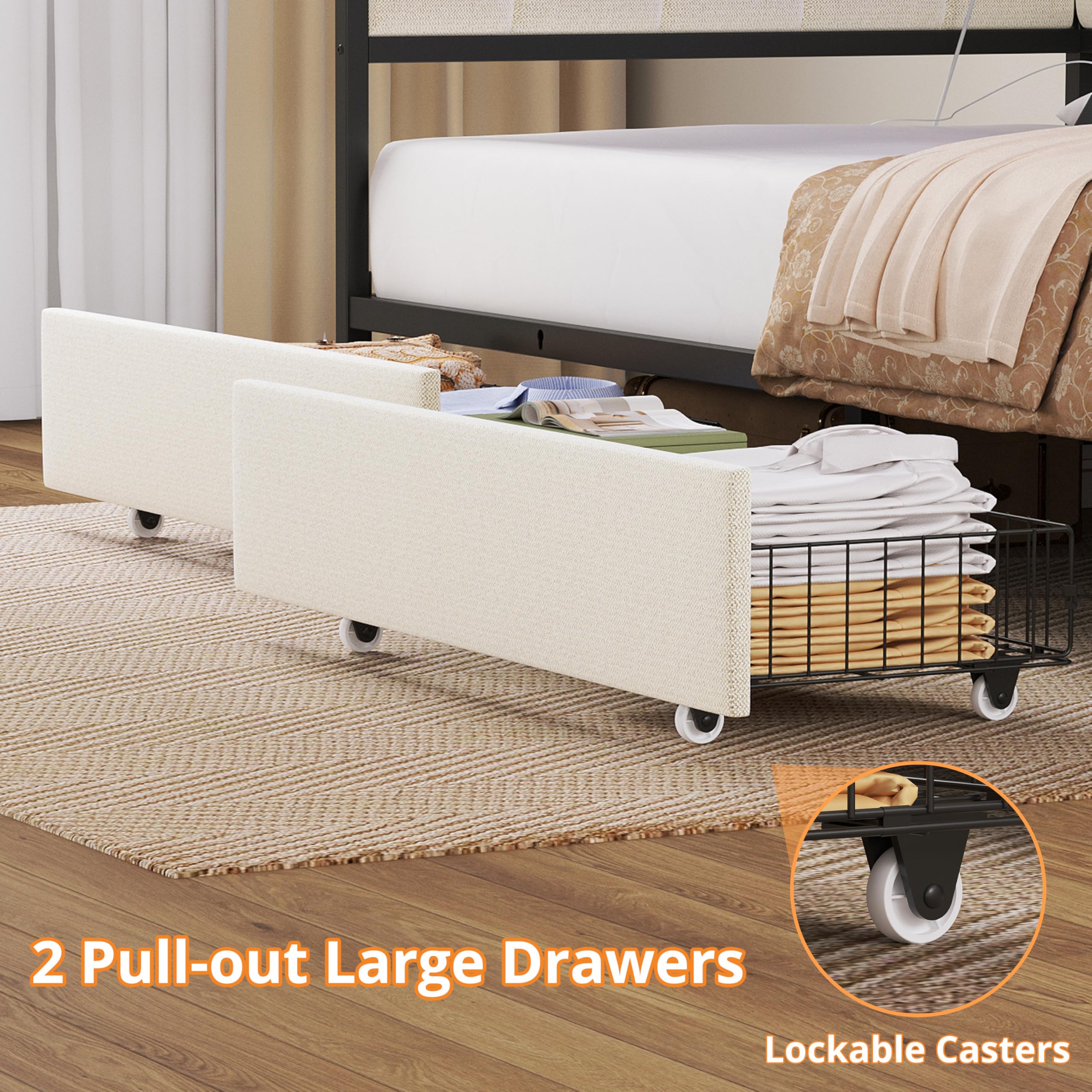 Twin L-Shaped Daybed with LED, Charging Station & Storage Drawers
