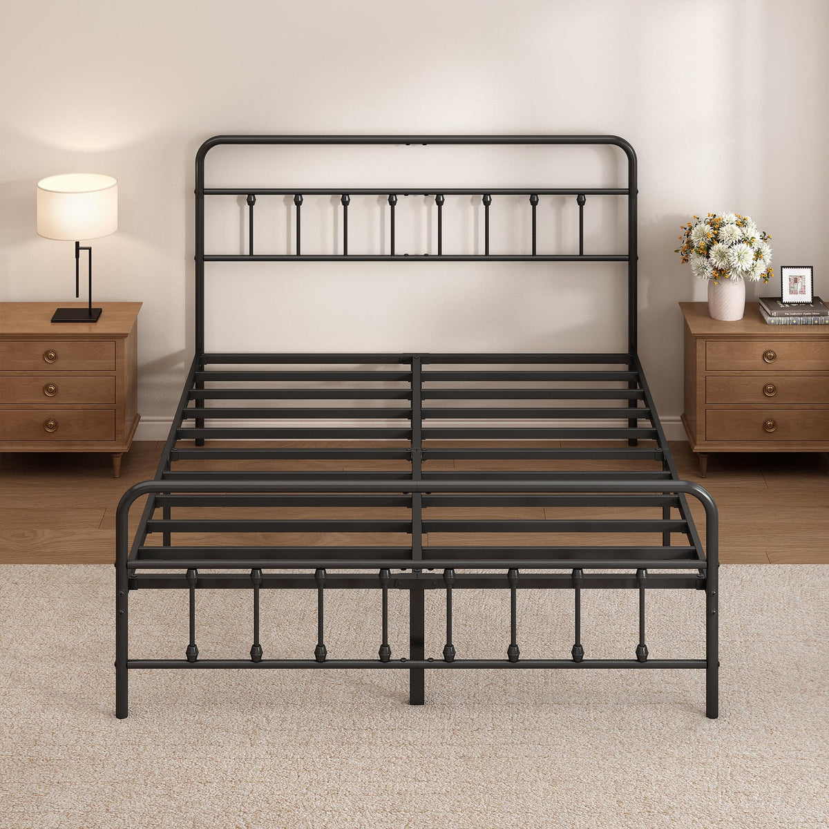 Chroark Queen Size Metal Bed Frame with Headboard and Footboard,Black