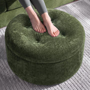 Fabulcozy 23.6in Round Pouf Ottoman, Chenille Ottoman Foot Rest with Dual‑Layer Support, Large Plush Pouf with Soft Chunk‑Foam Top & Firm Foam Base, Floor Foot Stool for Living Room, Green