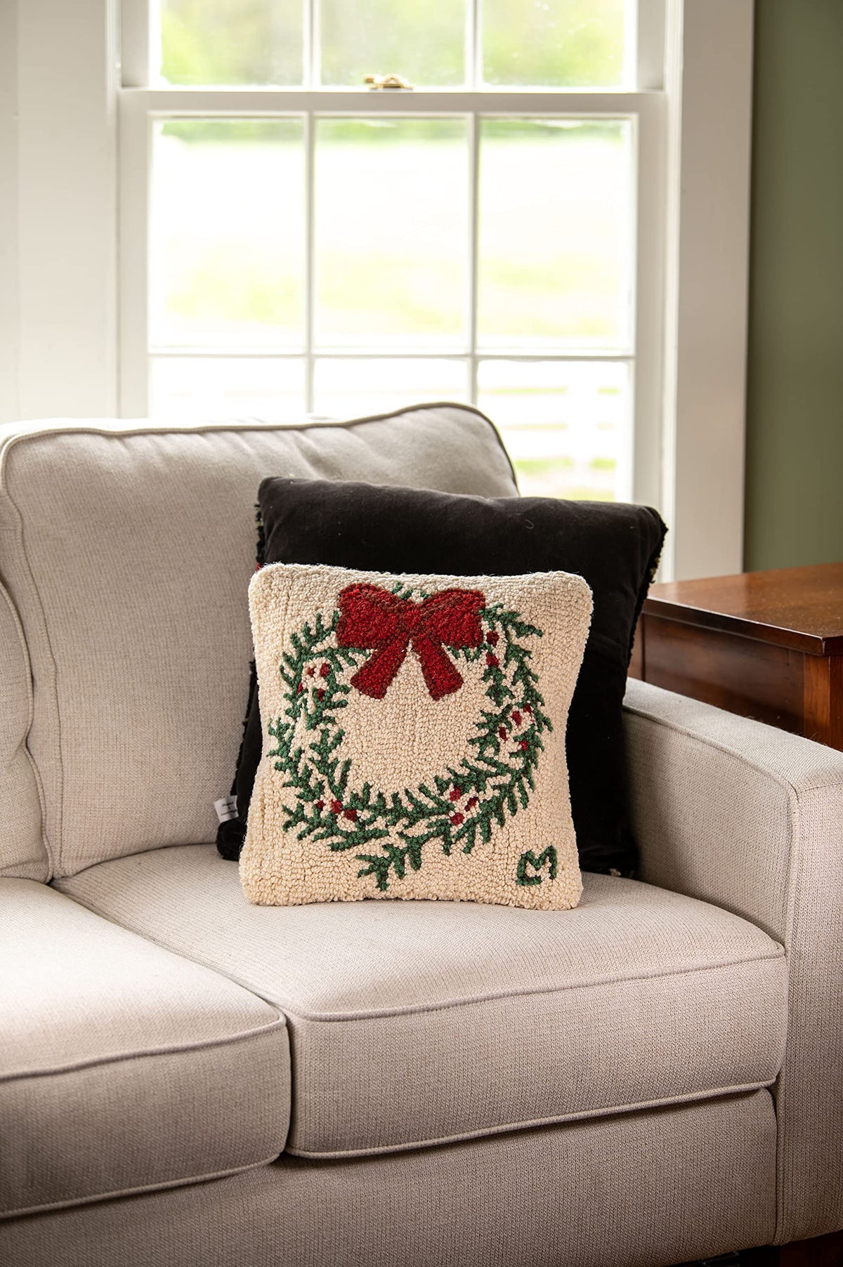 Christmas Wreath Wool Throw Pillow