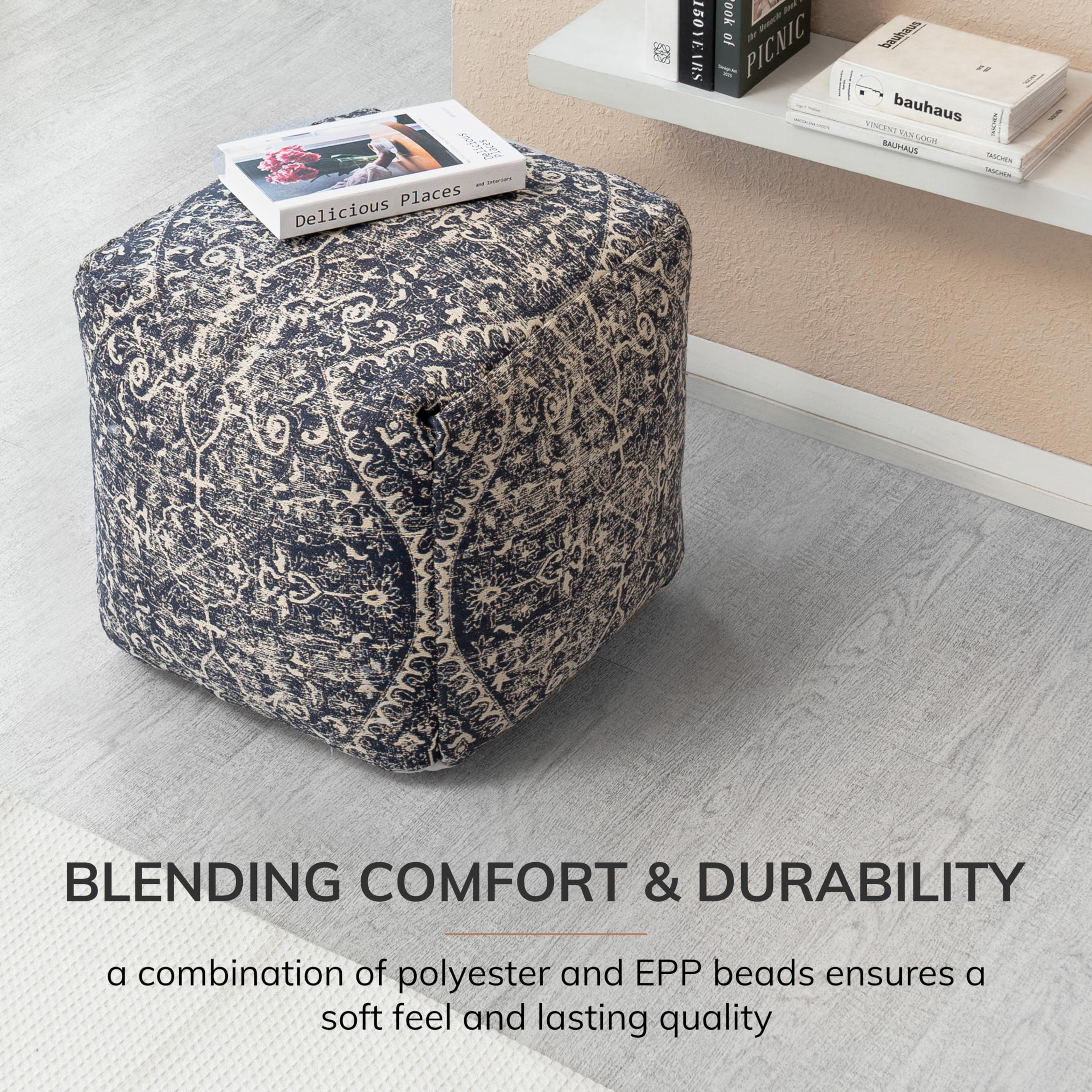 Anji Mountain Pouf Ottoman Foot Rest, Handmade Ottoman Pouf, Comfortable Foot Stool, Decorative Floor Seating for Living Room Decor, Bedroom & Home Décor Accent - Hanalei