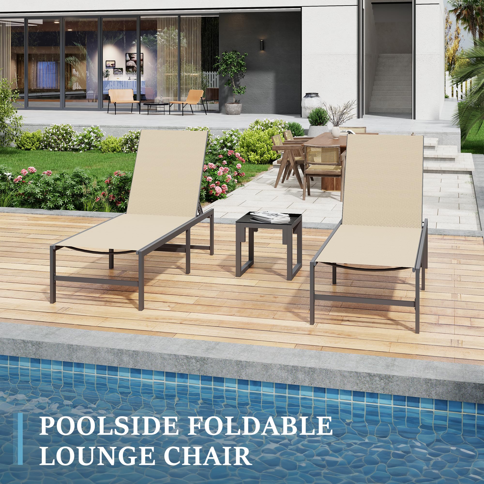Foldable Patio Lounge Chair Set with Side Table
